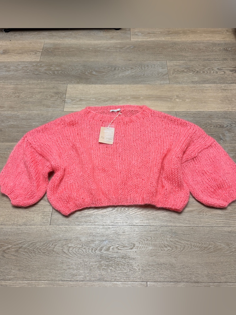 Mes Demoiselles Barney Pink Mohair Oversized Cropped Knit Sweater One Size NWT